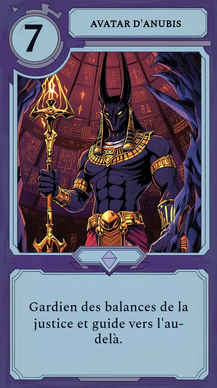 Une carte Moonfall Anubis Avatar, l'un des parents d'une vraie recette de Fusion lunaire.