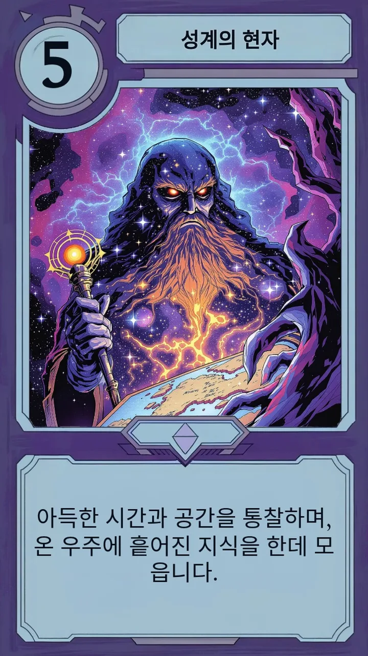 머나먼 시간과 장소를 꿰뚫어 보는 천상의 현자를 담은 Moonfall 카드.