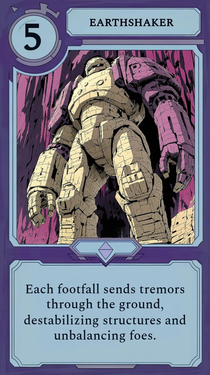A Moonfall card of an earth-shaking titan, showing a mana cost and flavor text but no attack or health numbers.
