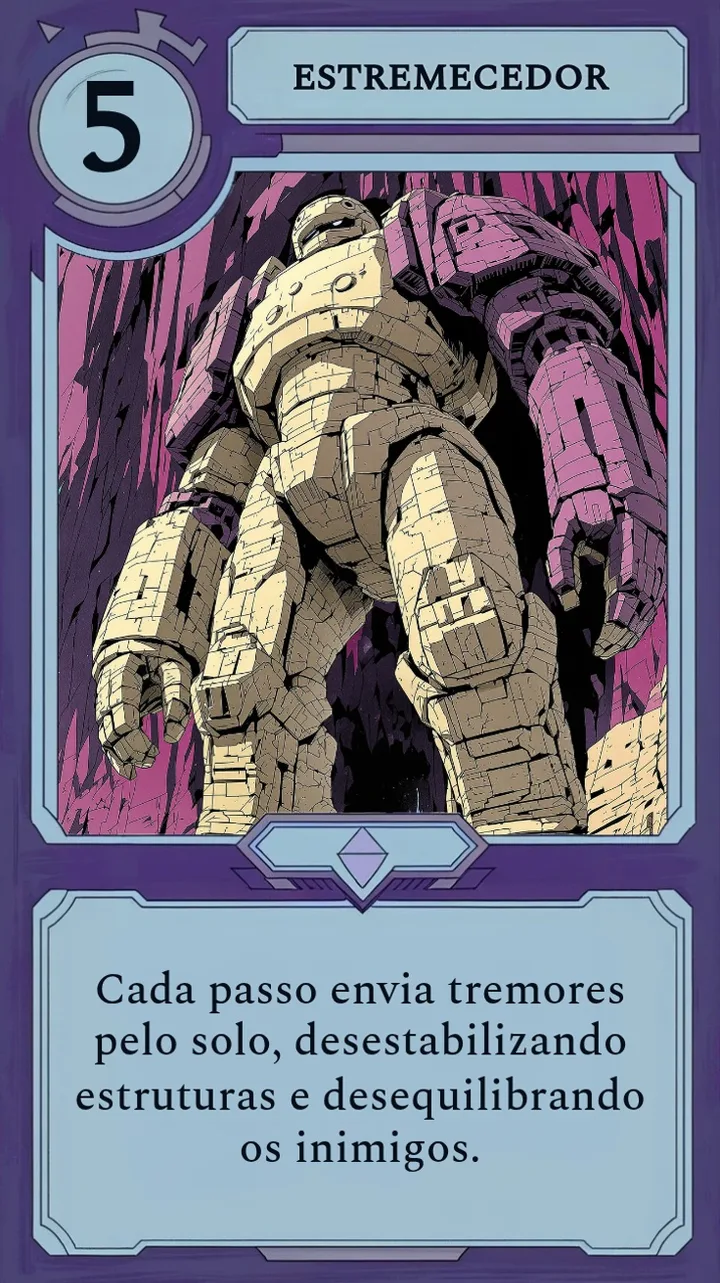 Uma carta de Moonfall de um titã que faz a terra tremer, mostrando um custo de mana e texto de ambientação, mas nenhum número de ataque ou vida.