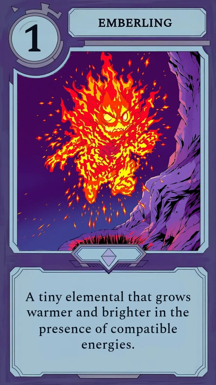 The Moonfall card Emberling, a tiny fire elemental.