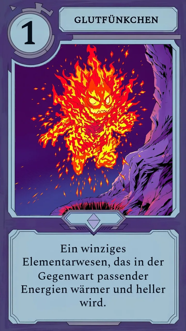 Die Moonfall-Karte Glutfünkchen, ein winziges Feuerelementar.