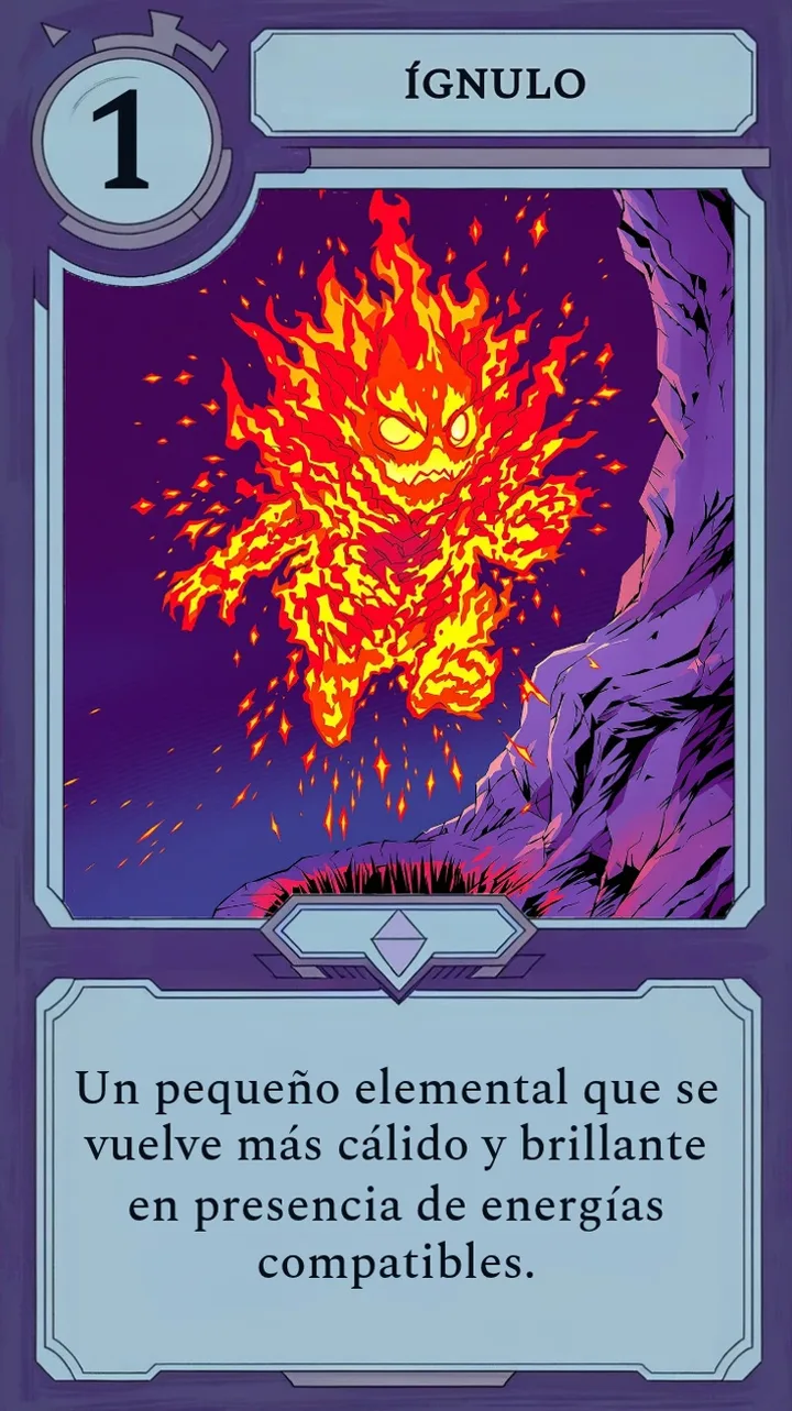 La carta de Moonfall Ígnulo, un diminuto elemental de fuego.