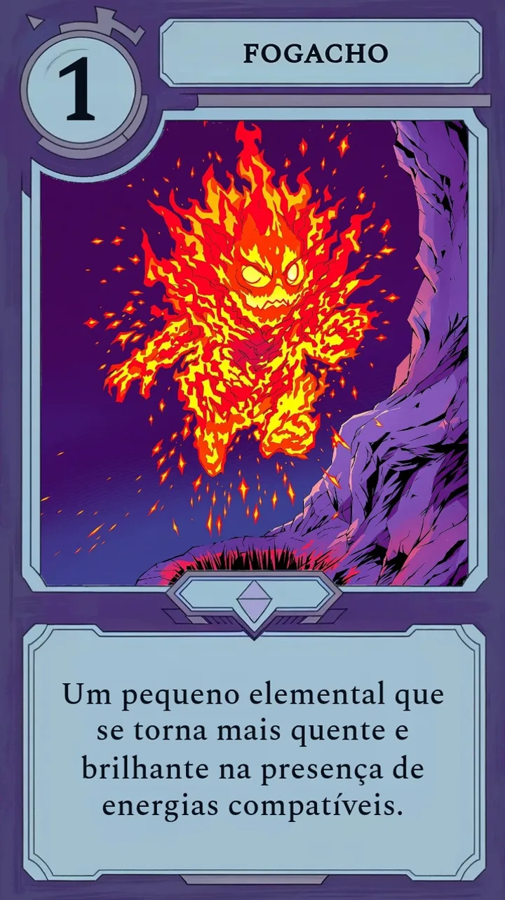 A carta de Moonfall Fogacho, um pequeno elemental de fogo.