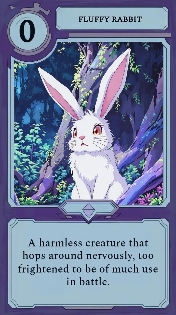 The Moonfall card Fluffy Rabbit, a nervous white rabbit.