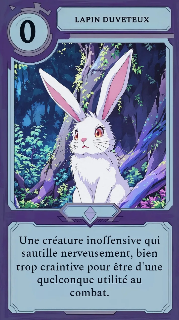 La carte Moonfall Lapin Duveteux, un lapin blanc nerveux.