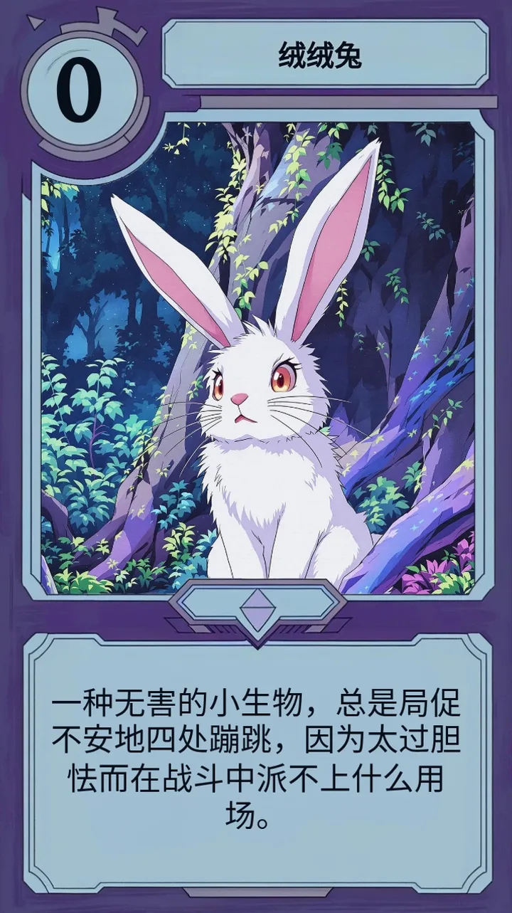 Moonfall 卡牌绒绒兔，一只紧张不安的白兔。