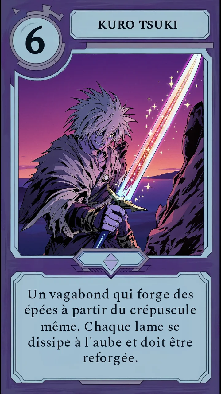 Une carte personnage Moonfall représentant un bretteur au clair de lune, vedette du récit.