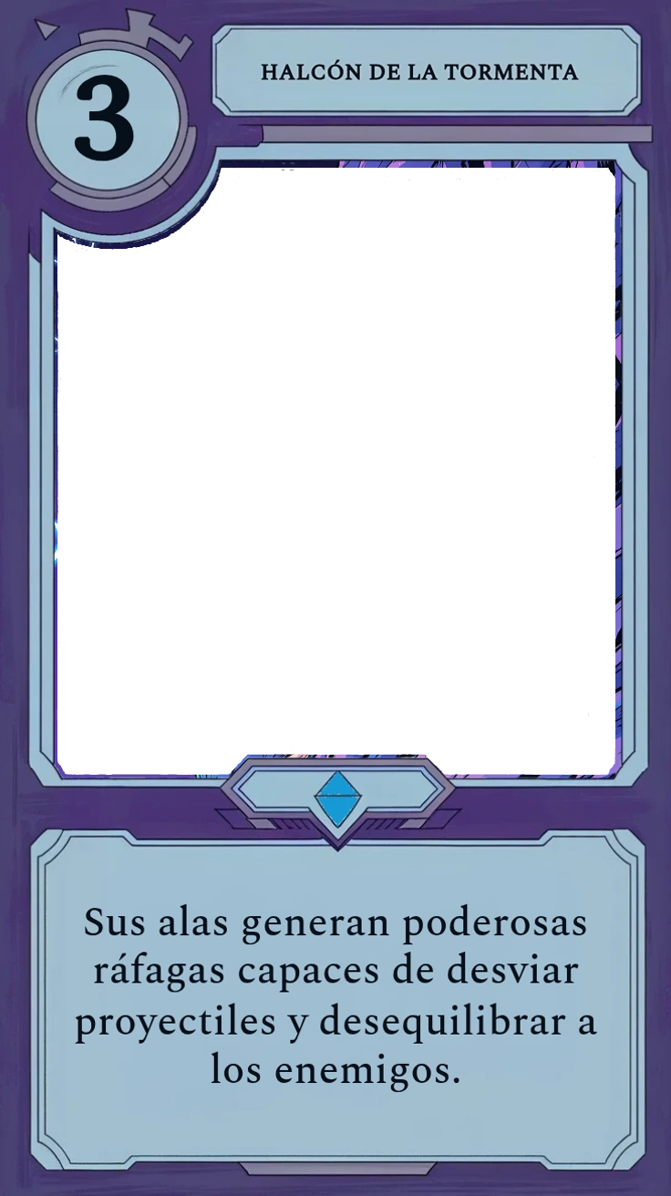 Una versión Estelar animada de una carta de halcón de tormenta de Moonfall, reluciendo con movimiento.