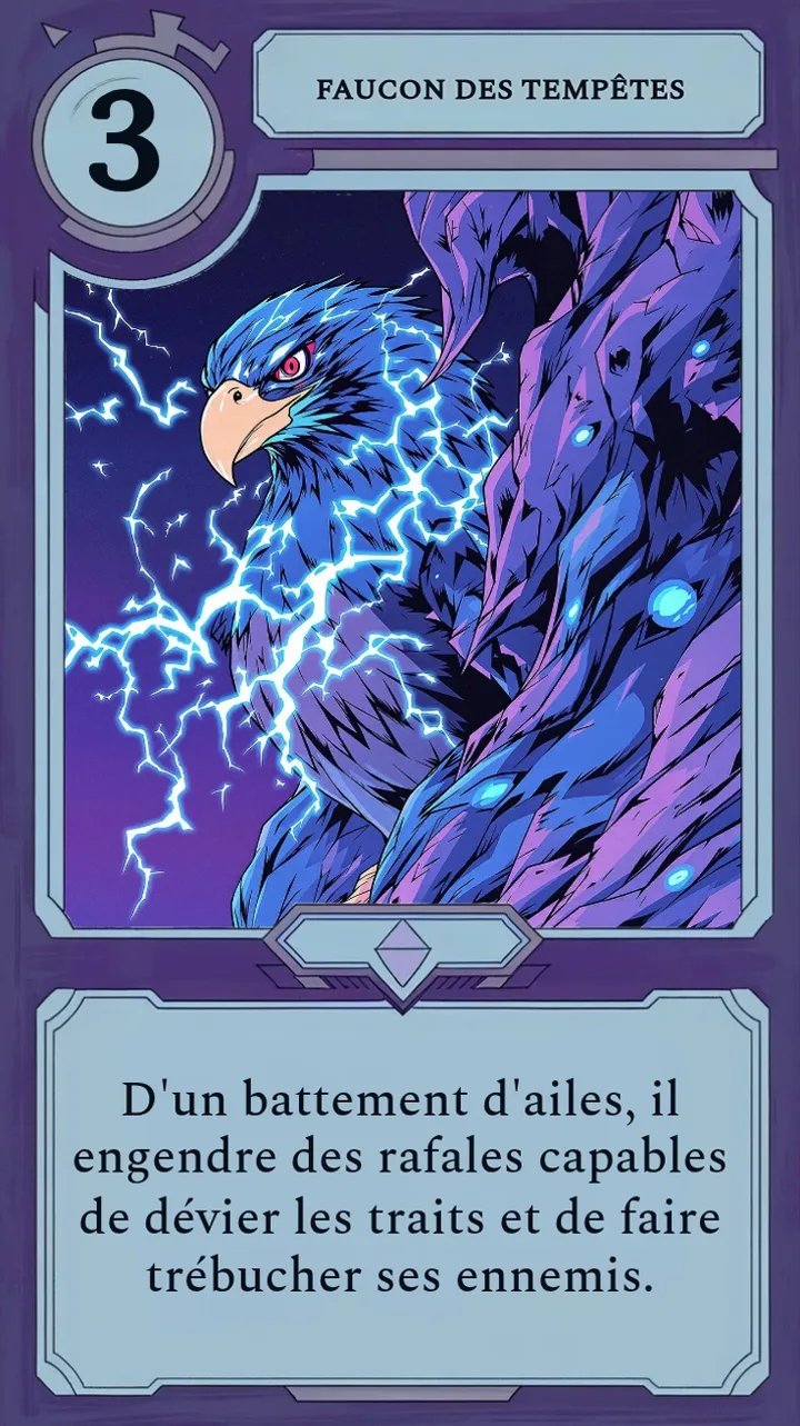La carte Moonfall Faucon des Tempêtes, un faucon nimbé d'éclairs.
