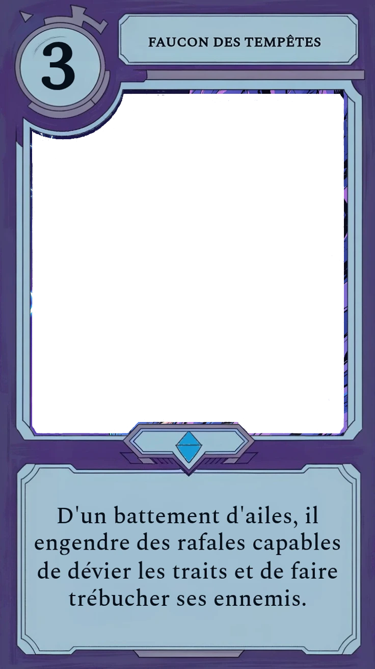 Une version Stellaire animée d'une carte faucon-des-tempêtes de Moonfall, scintillante de mouvement.