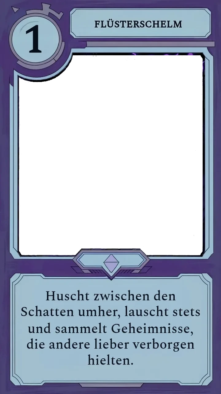 Eine animierte Stellar-Version des Flüsterschelms — der kleine Fee-Geist flattert und lauscht in seinem eigenen Rahmen.