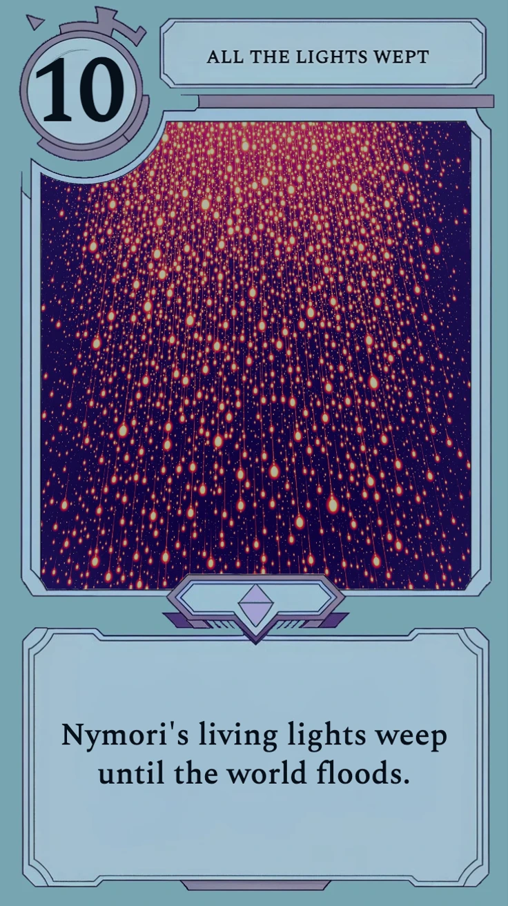card front for All the Lights Wept, a Nymori Spell that floods the world with living tears of light.