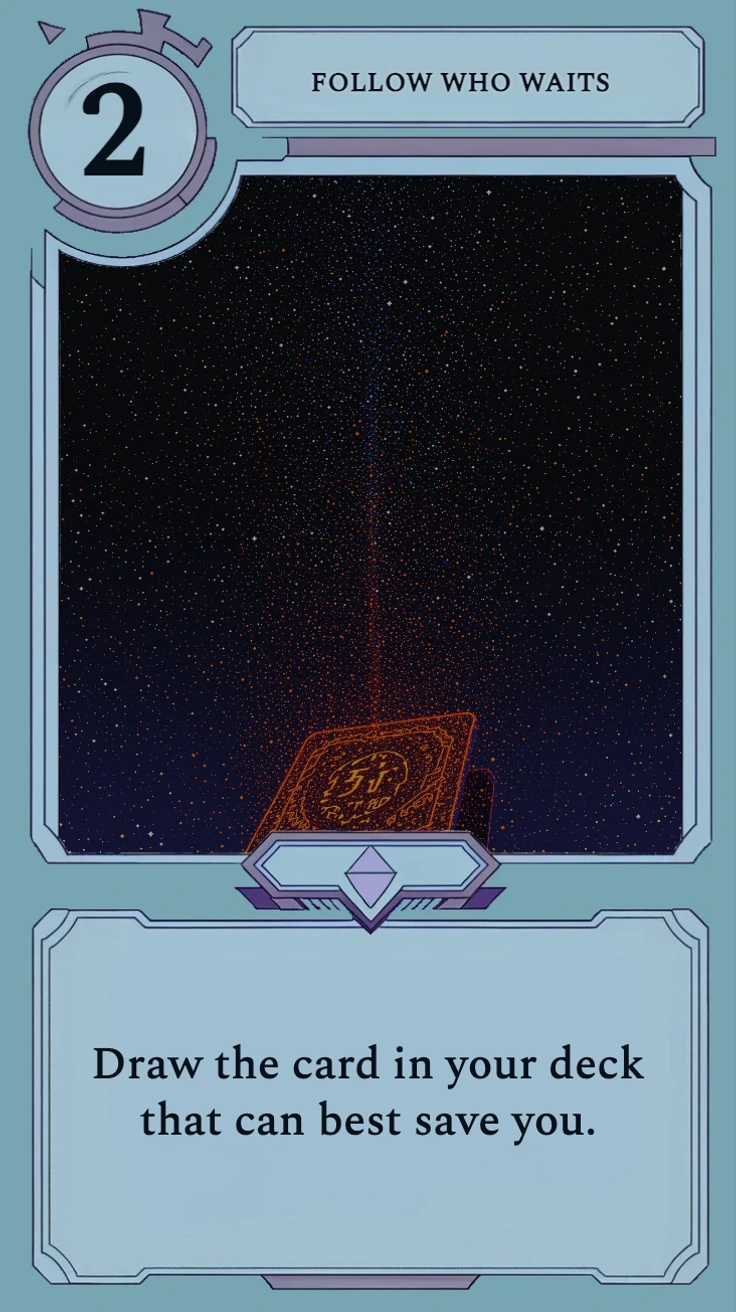 card front for Follow Who Waits, a Nymori Spell that draws the card best able to save you.