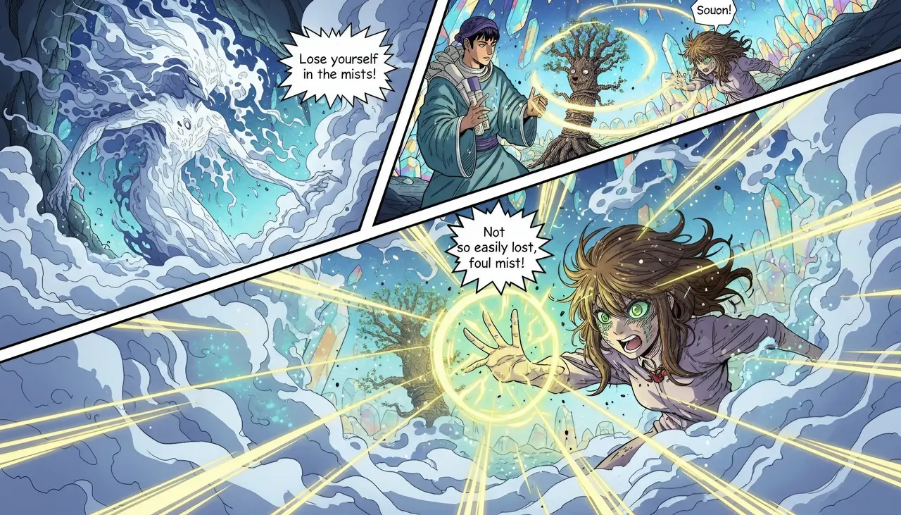Radiant light magic surging across a Moonfall battlefield.